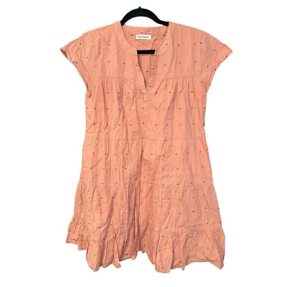 Roller Rabbit Dress S/XS Pink Cotton Acote Pamela Short Sleeve Flocking - Picture 6 of 13